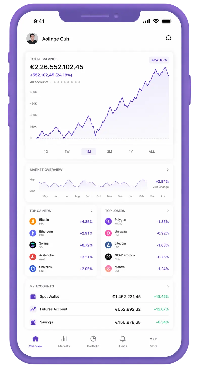 Unitorna AI mobile app showing portfolio overview